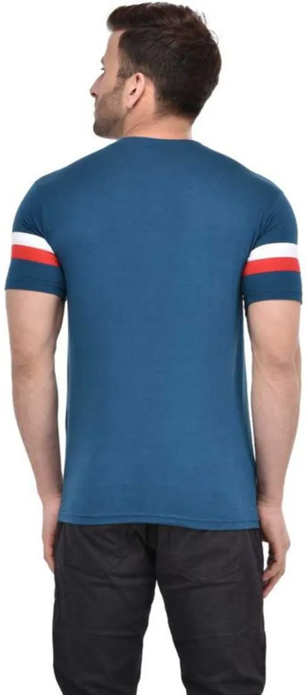 Blue_Cotton_Blend_Short_Sleeve_Striped_Round_Neck_Regular_T-Shirt_For_Men