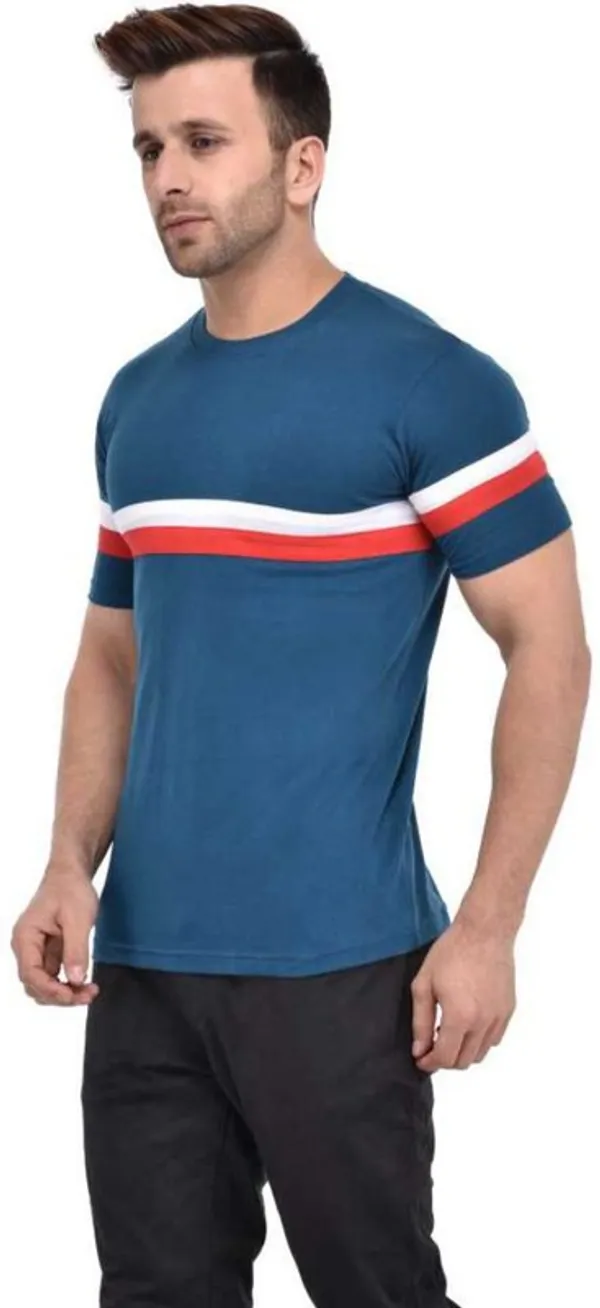 Blue_Cotton_Blend_Short_Sleeve_Striped_Round_Neck_Regular_T-Shirt_For_Men