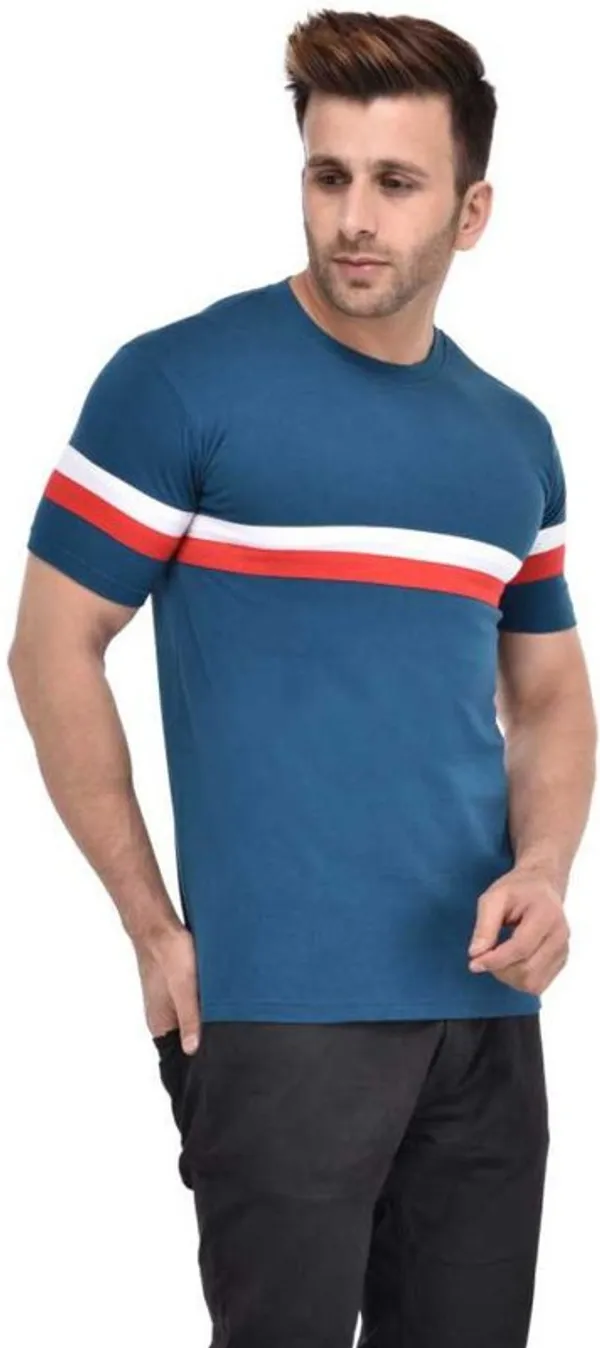 Blue_Cotton_Blend_Short_Sleeve_Striped_Round_Neck_Regular_T-Shirt_For_Men
