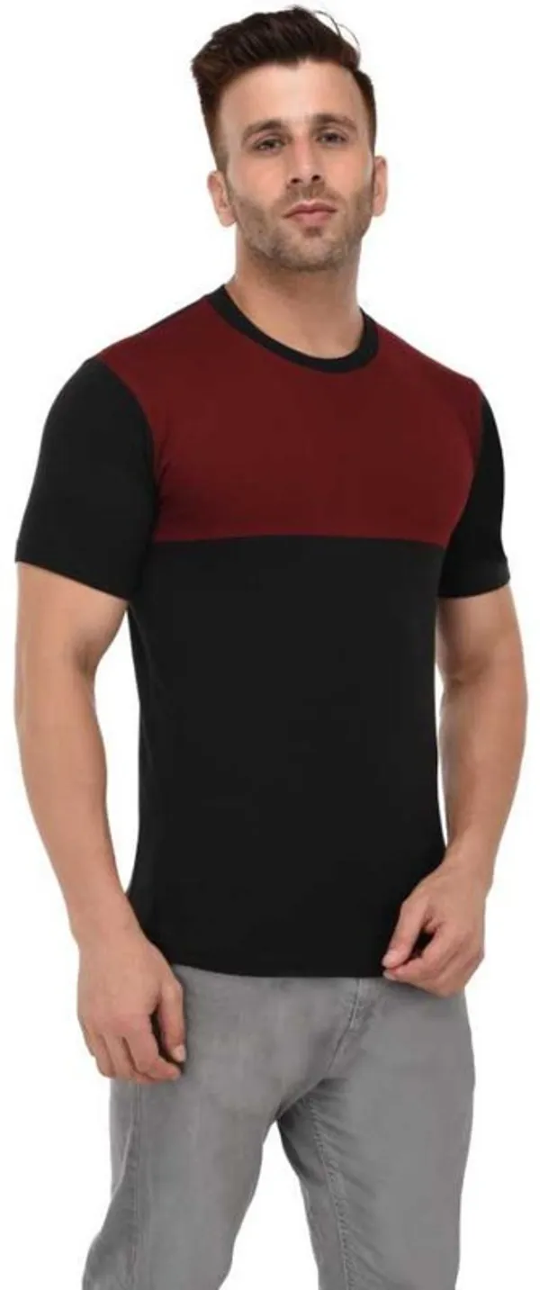 Maroon_&_Black_Cotton_Blend_Short_Sleeve_Colorblock_Round_Neck_Regular_T-Shirt_For_Men