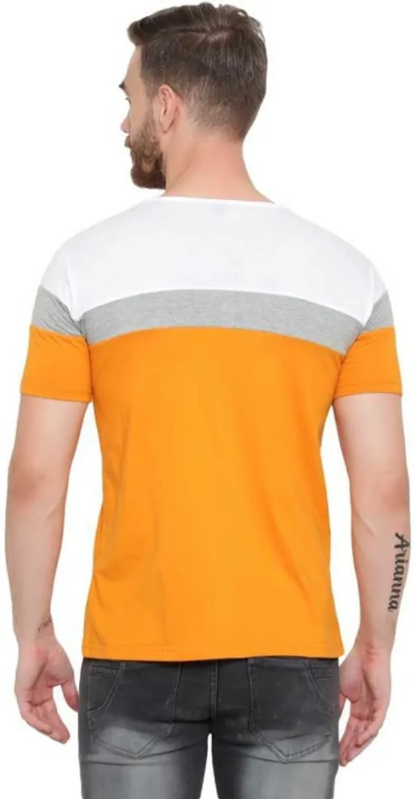 Yellow_Cotton_Blend_Short_Sleeve_Colorblock_Round_Neck_Regular_T-Shirt_For_Men