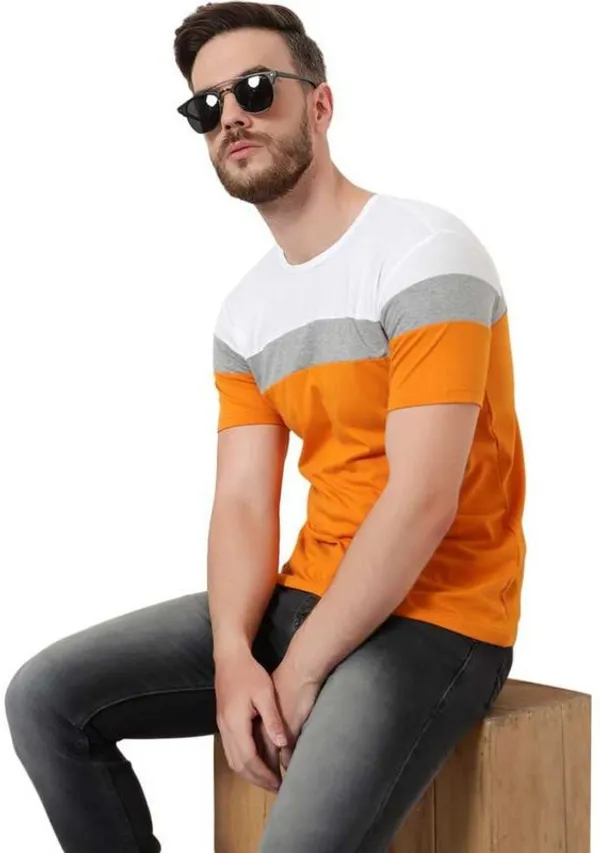 Yellow_Cotton_Blend_Short_Sleeve_Colorblock_Round_Neck_Regular_T-Shirt_For_Men