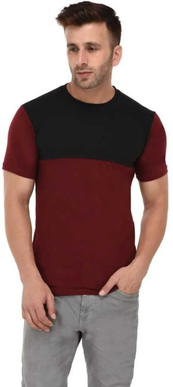 Maroon_&_Black_Cotton_Blend_Half_Sleeve_Colorblock_Round_Neck_Regular_T-Shirt_For_Men