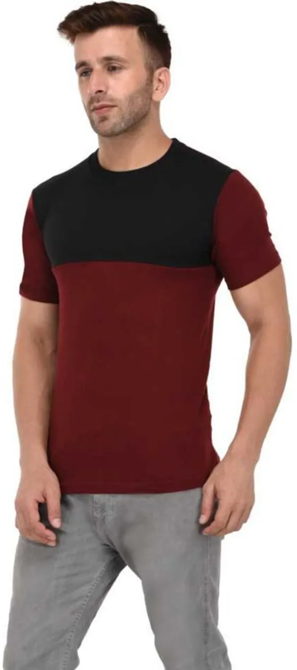 Maroon_&_Black_Cotton_Blend_Half_Sleeve_Colorblock_Round_Neck_Regular_T-Shirt_For_Men