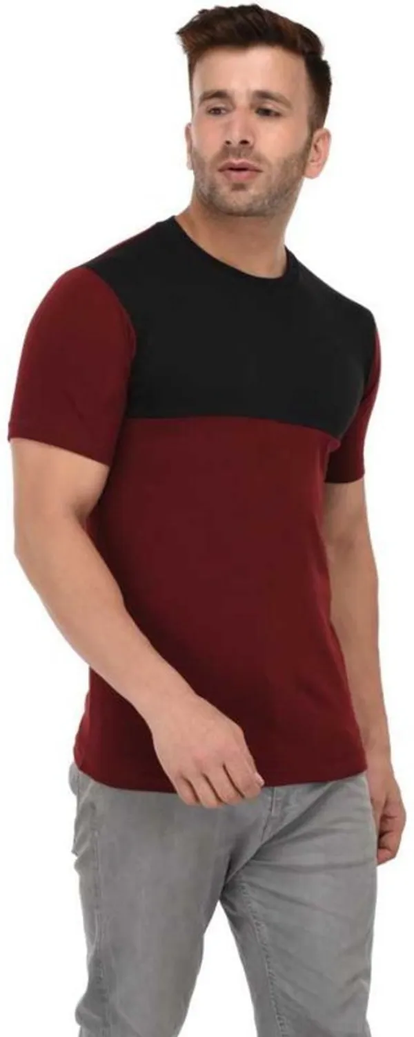Maroon_&_Black_Cotton_Blend_Half_Sleeve_Colorblock_Round_Neck_Regular_T-Shirt_For_Men