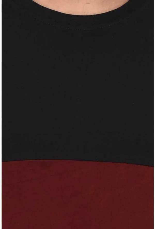 Maroon_&_Black_Cotton_Blend_Half_Sleeve_Colorblock_Round_Neck_Regular_T-Shirt_For_Men