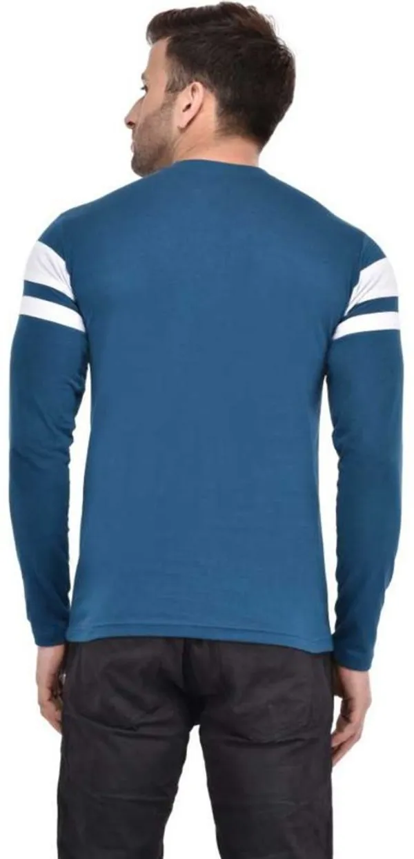 White_&_Blue_Cotton_Blend_Full_Sleeve_Striped_Round_Neck_Regular_T-Shirt_For_Men