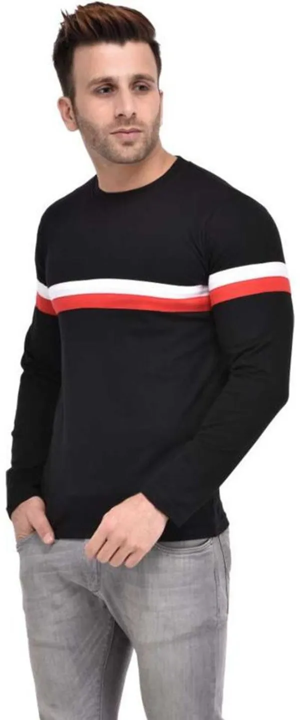 Black_Cotton_Blend_Full_Sleeve_Striped_Round_Neck_Regular_T-Shirt_For_Men