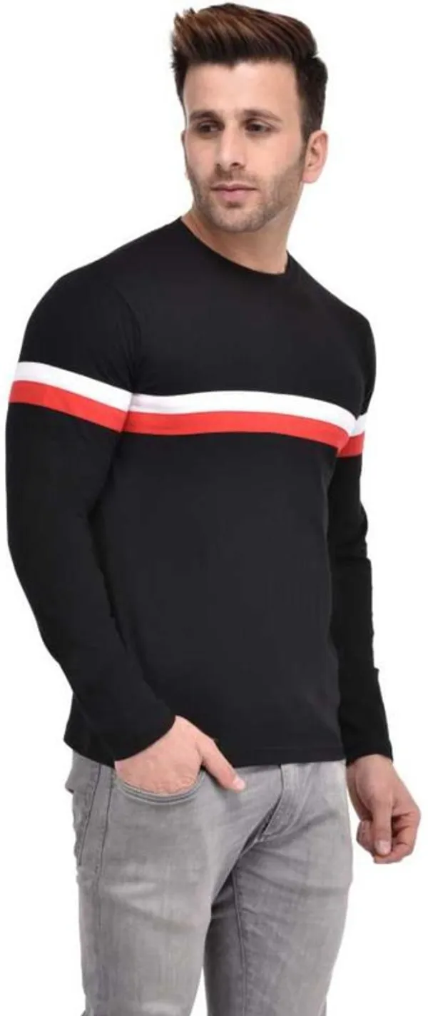 Black_Cotton_Blend_Full_Sleeve_Striped_Round_Neck_Regular_T-Shirt_For_Men