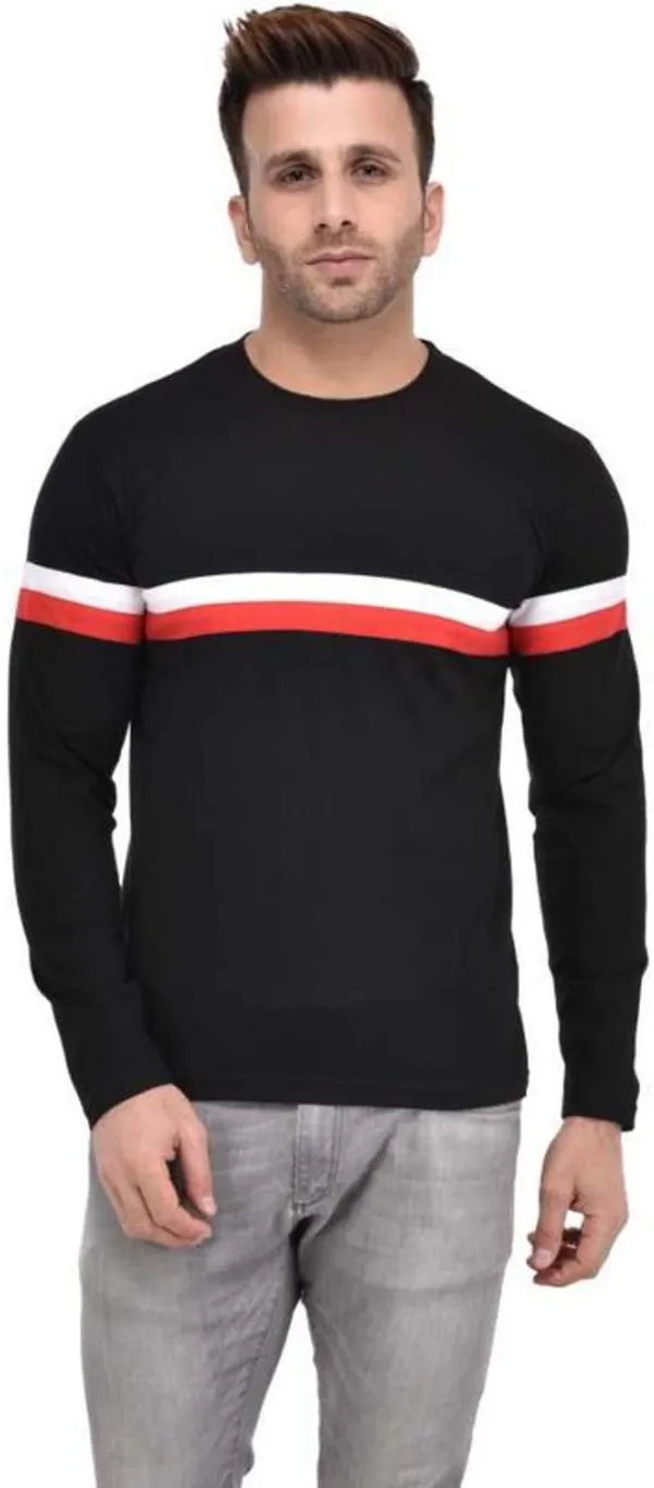 Black_Cotton_Blend_Full_Sleeve_Striped_Round_Neck_Regular_T-Shirt_For_Men