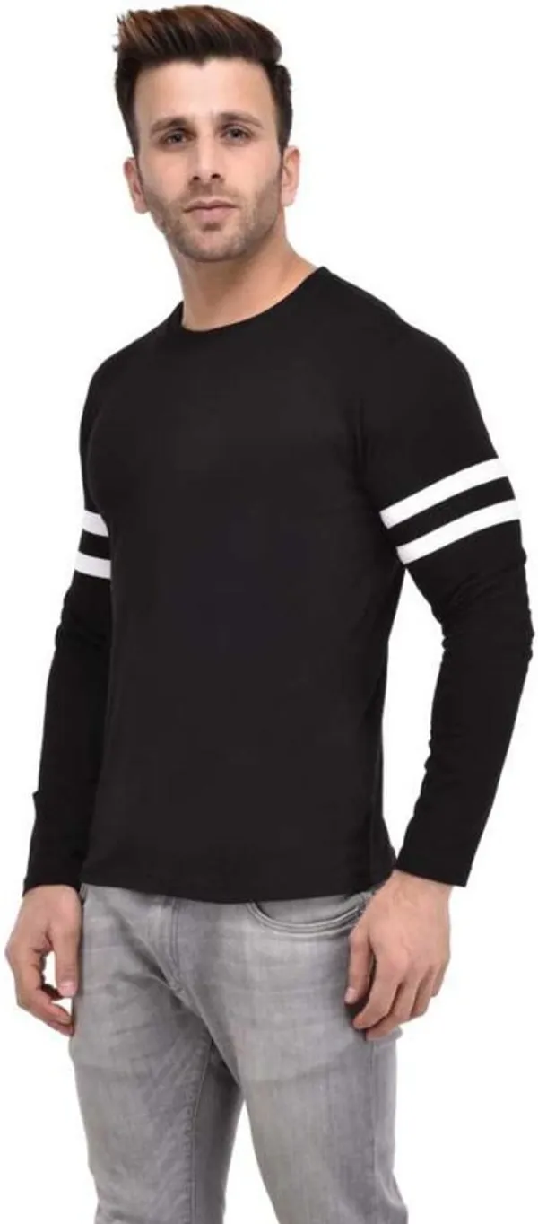 White_&_Black_Cotton_Blend_Full_Sleeve_Striped_Round_Neck_Regular_T-Shirt_For_Men