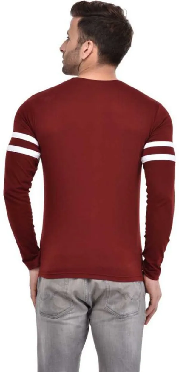 White_&_Maroon_Cotton_Blend_Full_Sleeve_Striped_Round_Neck_Regular_T-Shirt_For_Men