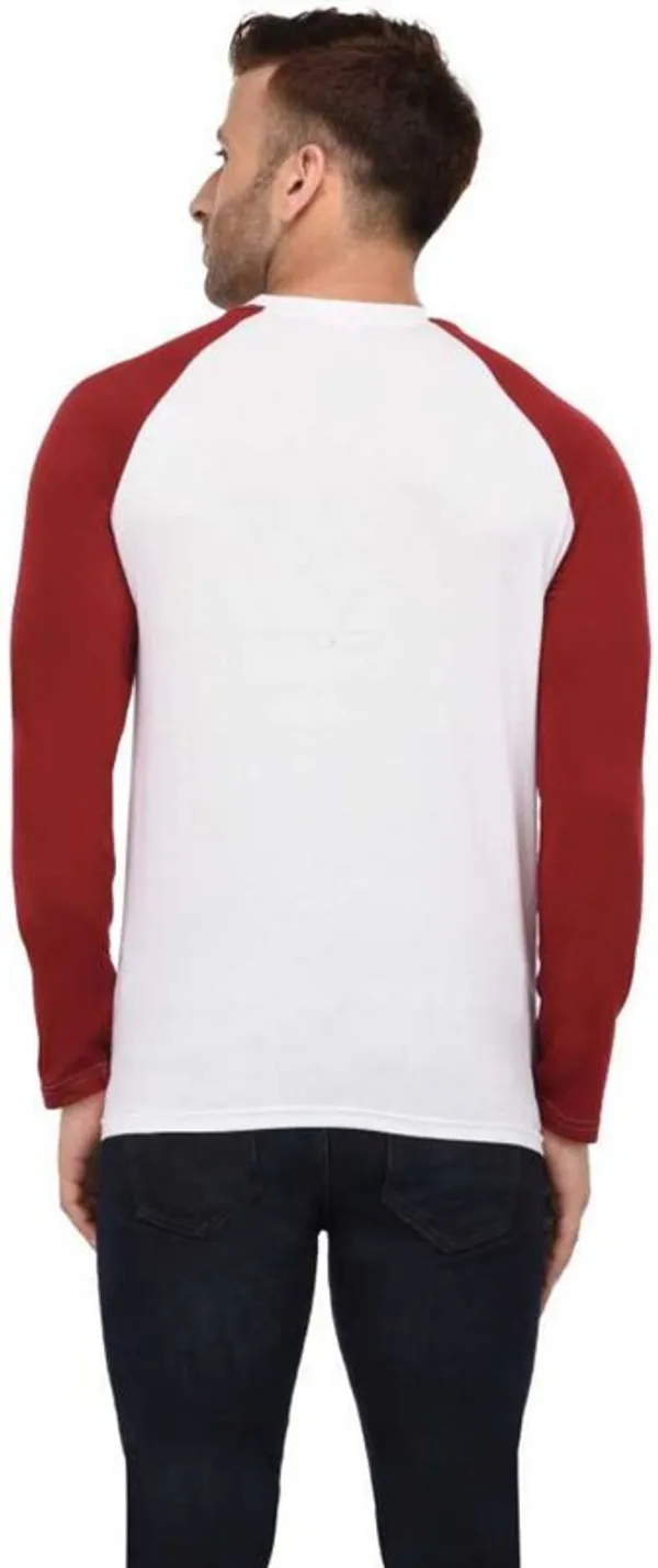 White_&_Maroon_Cotton_Blend_Full_Sleeve_Colorblock_Round_Neck_Regular_T-Shirt_For_Men