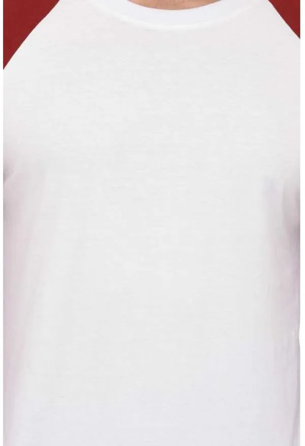 White_&_Maroon_Cotton_Blend_Full_Sleeve_Colorblock_Round_Neck_Regular_T-Shirt_For_Men