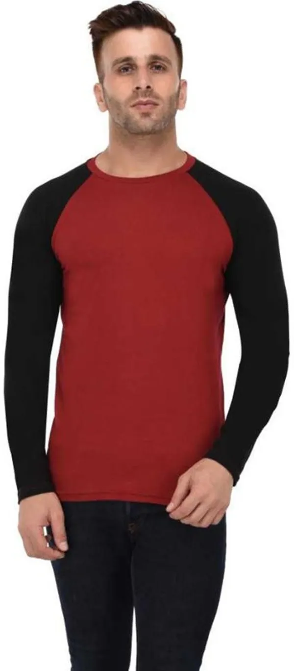 Maroon_&_Black_Cotton_Blend_Full_Sleeve_Colorblock_Round_Neck_Regular_T-Shirt_For_Men