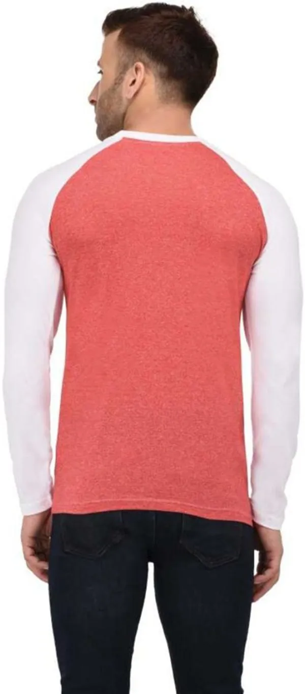 White_&_Pink_Cotton_Blend_Full_Sleeve_Colorblock_Round_Neck_Regular_T-Shirt_For_Men