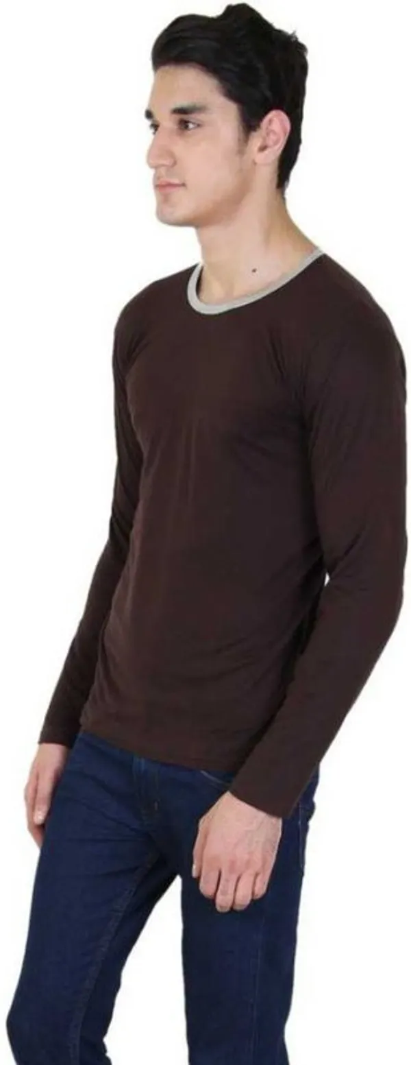 Brown_Cotton_Blend_Full_Sleeve_Solid_Round_Neck_Regular_T-Shirt_For_Men