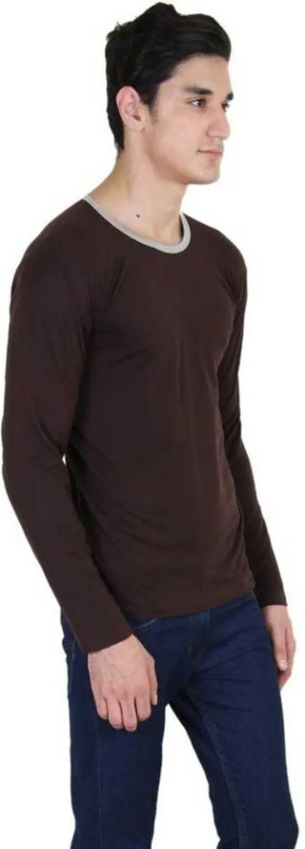 Brown_Cotton_Blend_Full_Sleeve_Solid_Round_Neck_Regular_T-Shirt_For_Men