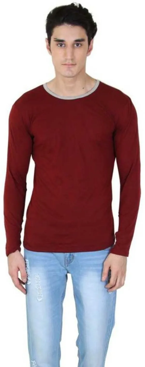Maroon_Cotton_Blend_Full_Sleeve_Solid_Round_Neck_Regular_T-Shirt_For_Men