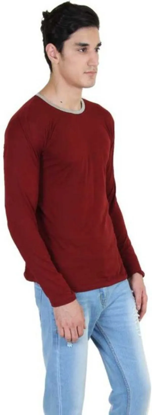 Maroon_Cotton_Blend_Full_Sleeve_Solid_Round_Neck_Regular_T-Shirt_For_Men