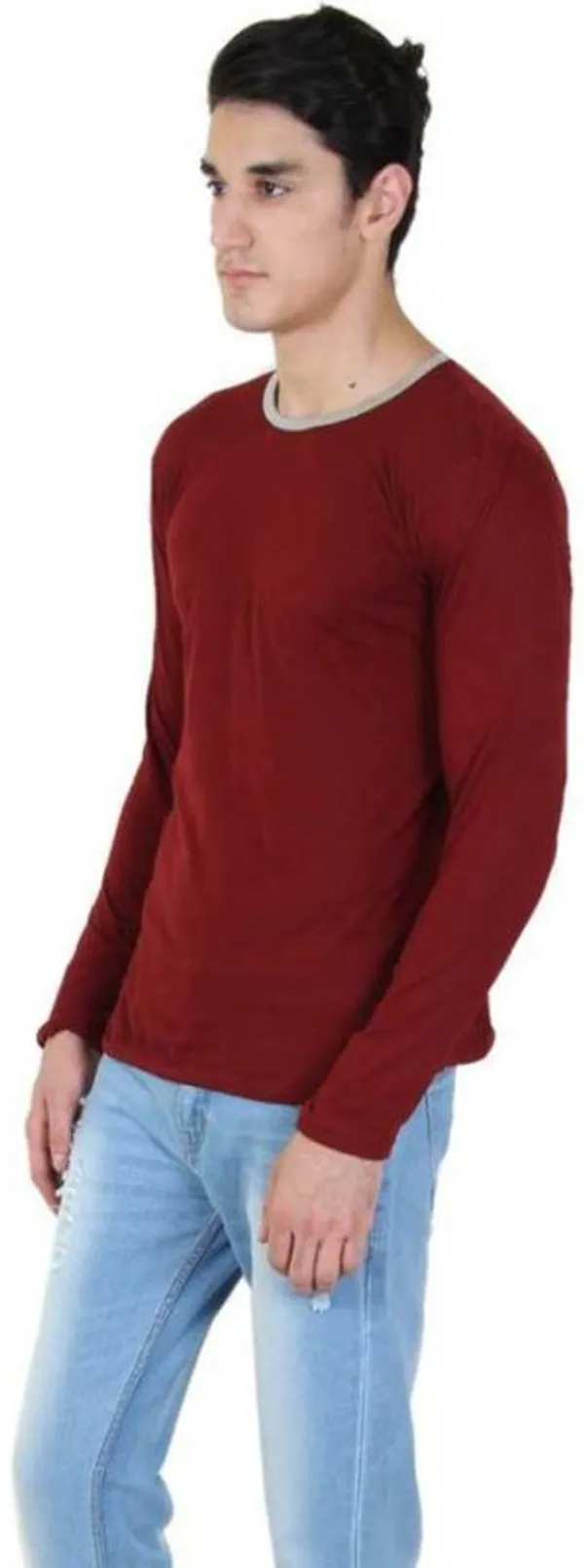 Maroon_Cotton_Blend_Full_Sleeve_Solid_Round_Neck_Regular_T-Shirt_For_Men