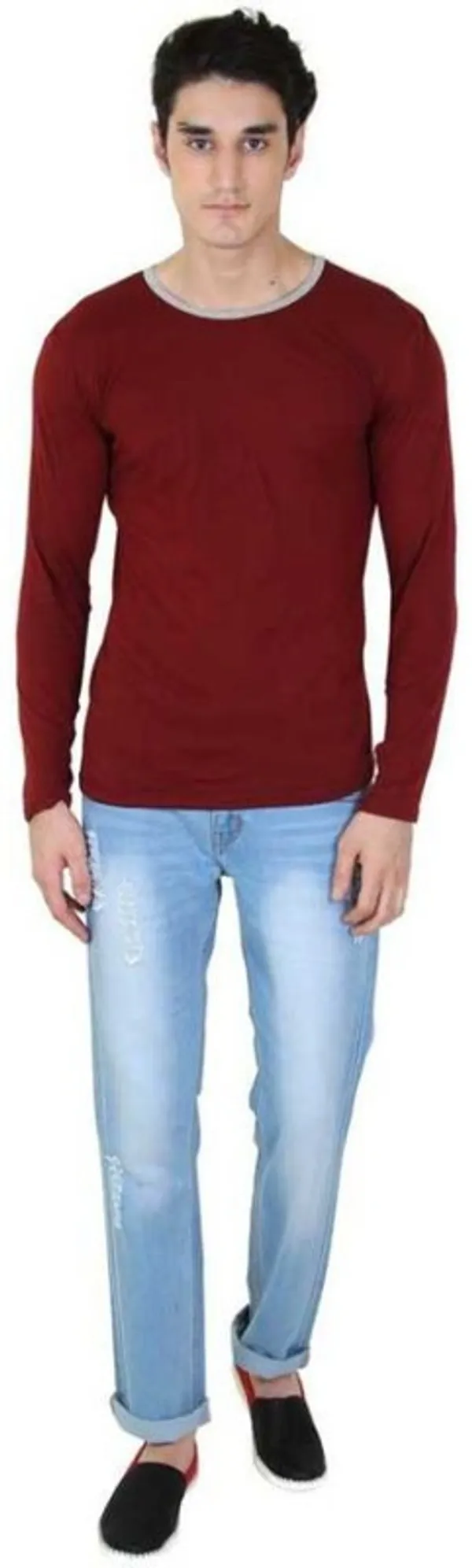 Maroon_Cotton_Blend_Full_Sleeve_Solid_Round_Neck_Regular_T-Shirt_For_Men