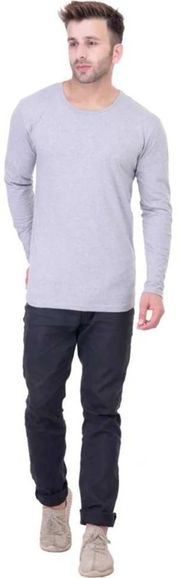 Grey_Cotton_Blend_Full_Sleeve_Solid_Round_Neck_Regular_T-Shirt_For_Men