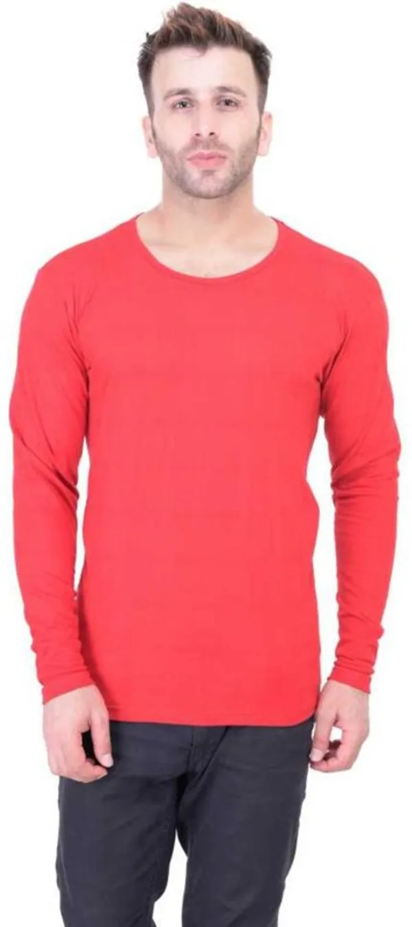 Red_Cotton_Blend_Full_Sleeve_Solid_Round_Neck_Regular_T-Shirt_For_Men