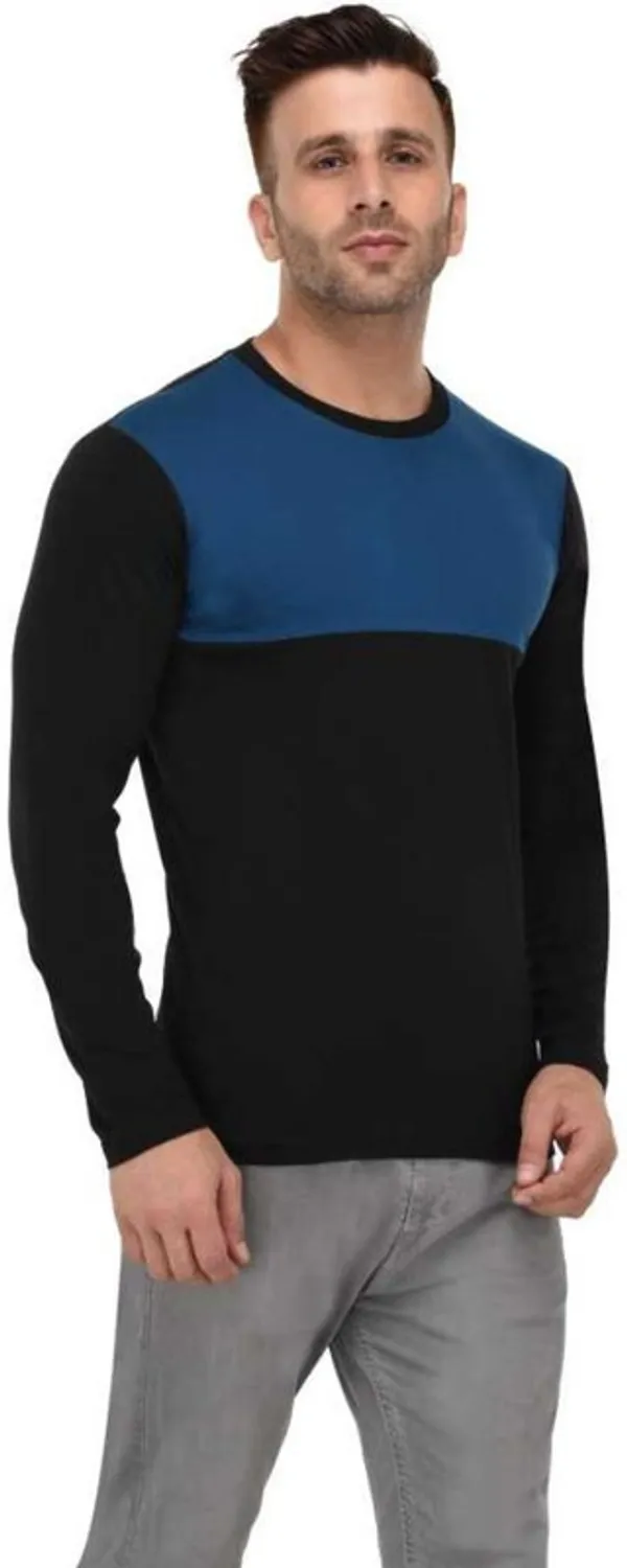 Blue_&_Black_Cotton_Blend_Full_Sleeve_Colorblock_Round_Neck_Regular_T-Shirt_For_Men