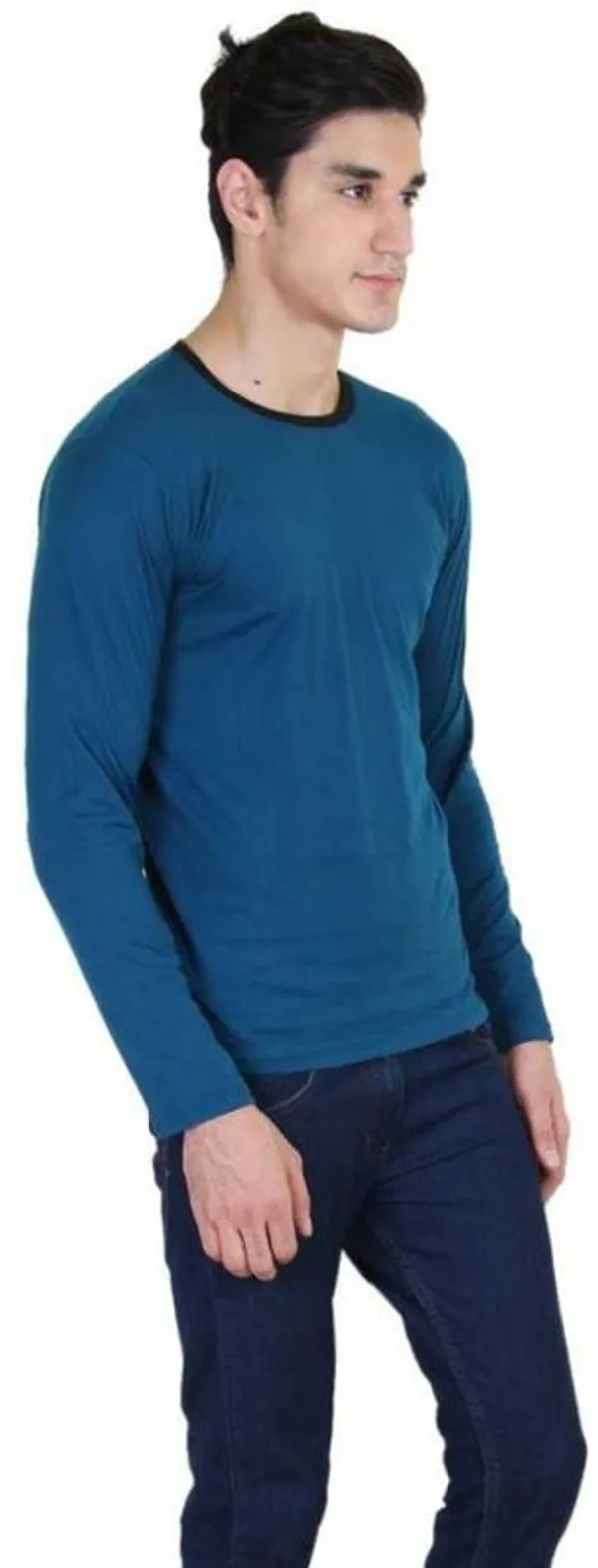 Blue_Cotton_Blend_Full_Sleeve_Printed_Round_Neck_Regular_T-Shirt_For_Men