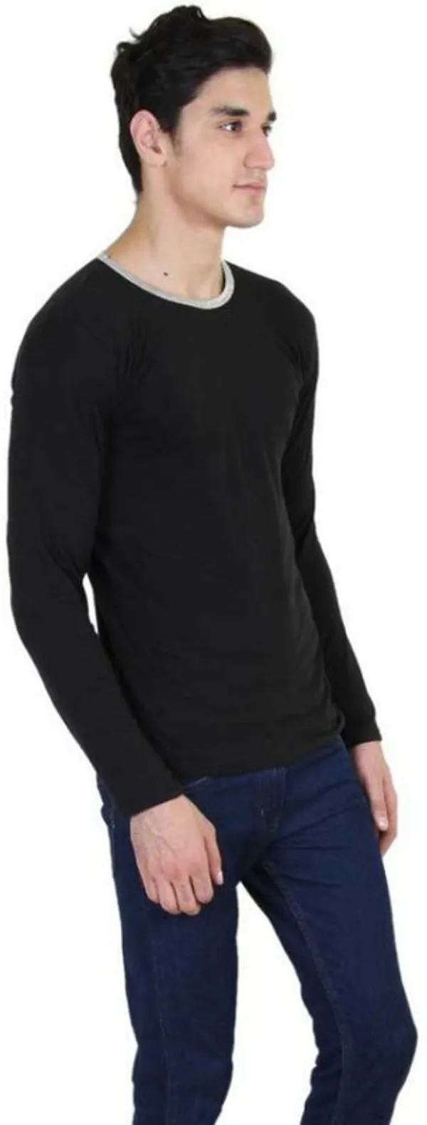 Black_Cotton_Blend_Full_Sleeve_Solid_Round_Neck_Regular_T-Shirt_For_Men