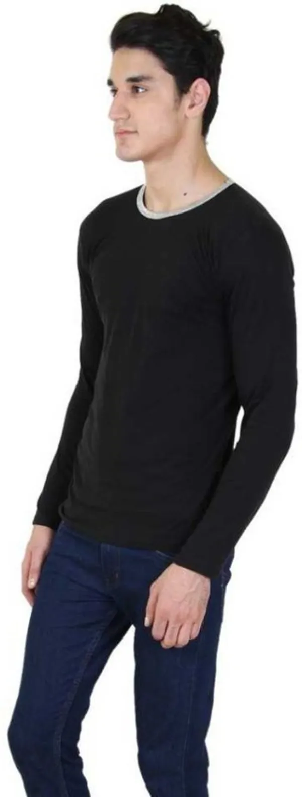 Black_Cotton_Blend_Full_Sleeve_Solid_Round_Neck_Regular_T-Shirt_For_Men