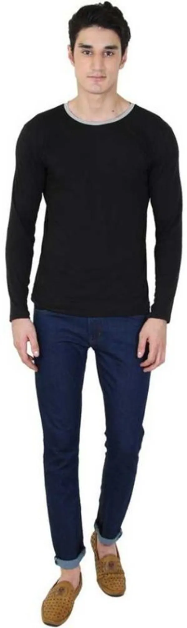 Black_Cotton_Blend_Full_Sleeve_Solid_Round_Neck_Regular_T-Shirt_For_Men
