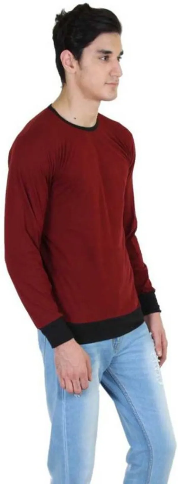 Maroon_Cotton_Blend_Full_Sleeve_Solid_Round_Neck_Regular_T-Shirt_For_Men