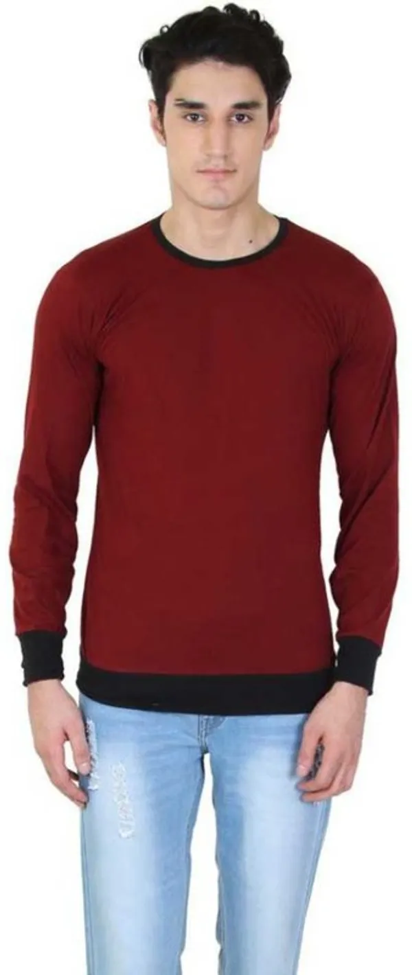 Maroon_Cotton_Blend_Full_Sleeve_Solid_Round_Neck_Regular_T-Shirt_For_Men