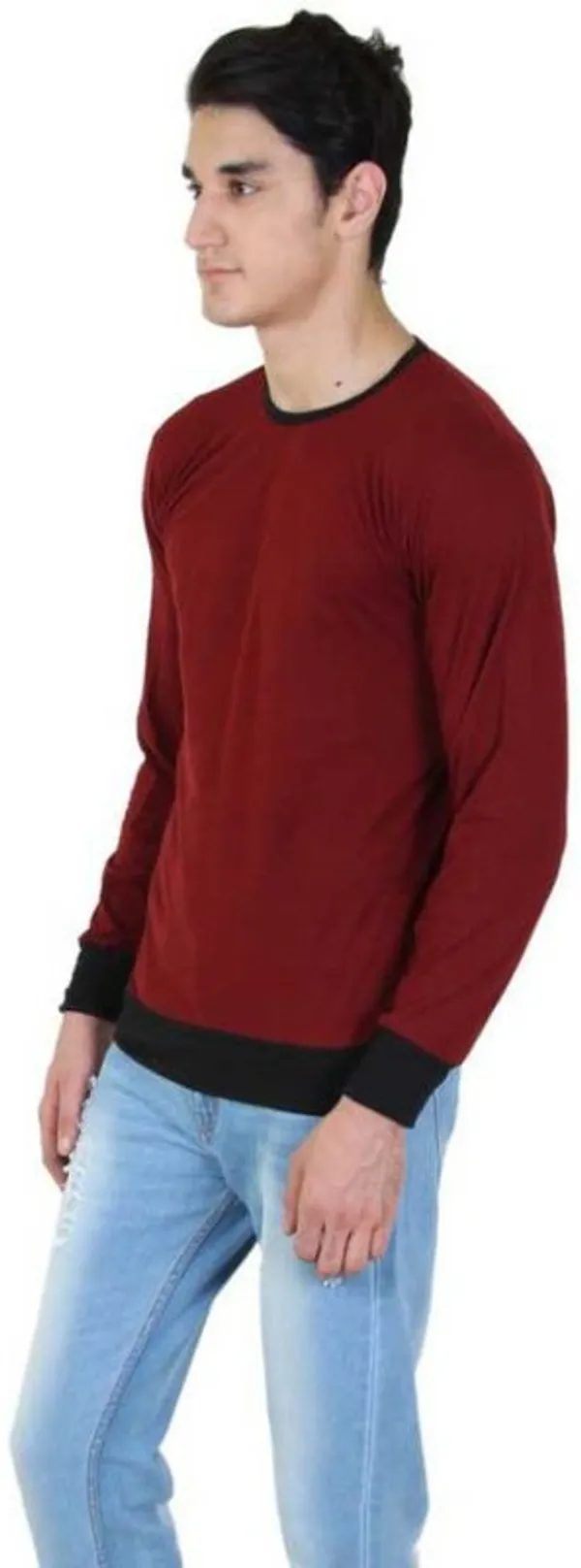 Maroon_Cotton_Blend_Full_Sleeve_Solid_Round_Neck_Regular_T-Shirt_For_Men