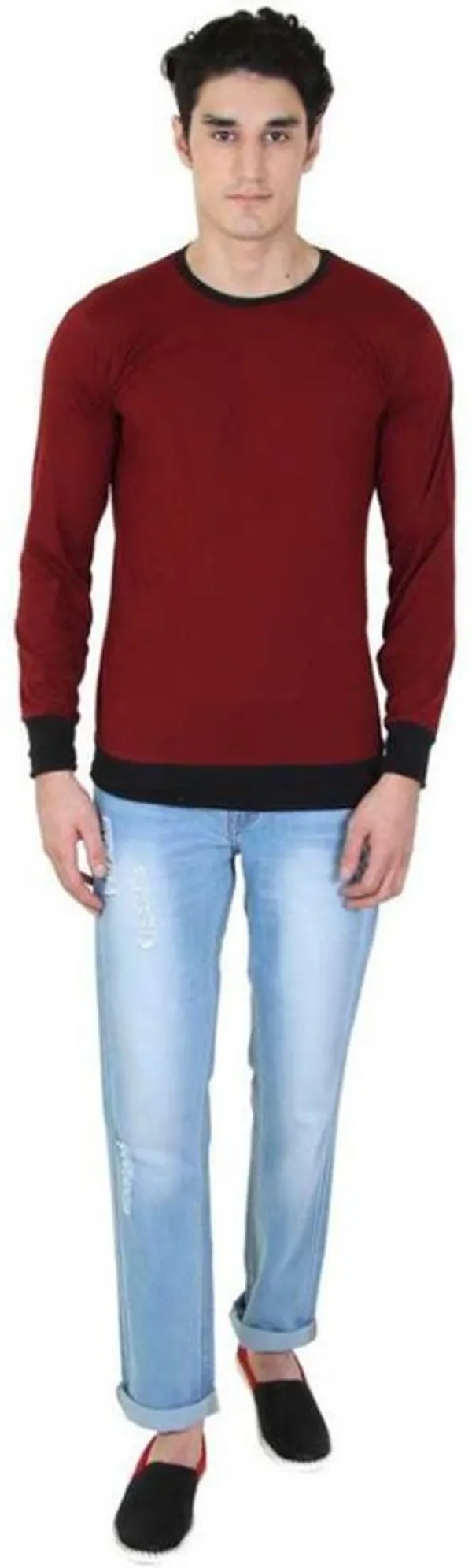 Maroon_Cotton_Blend_Full_Sleeve_Solid_Round_Neck_Regular_T-Shirt_For_Men