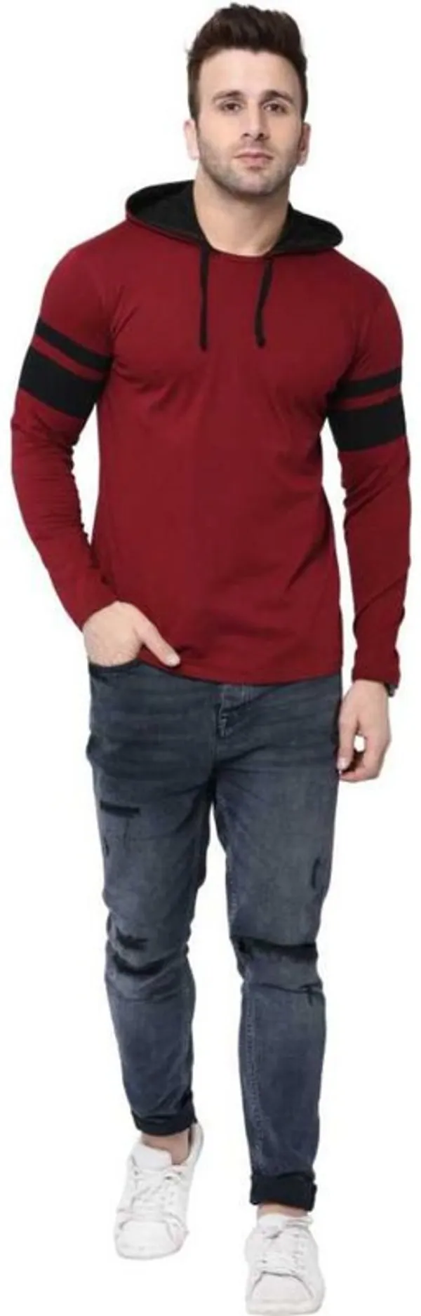 Maroon_Cotton_Blend_Full_Sleeve_Colorblock_Hooded_Neck_Regular_T-Shirt_For_Men