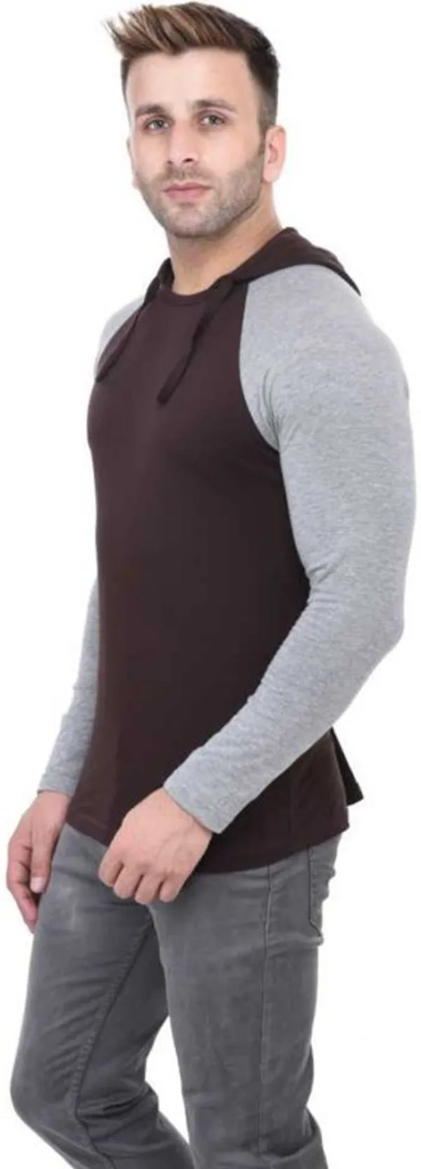 Brown_Cotton_Blend_Full_Sleeve_Colorblock_Hooded_Neck_Regular_T-Shirt_For_Men