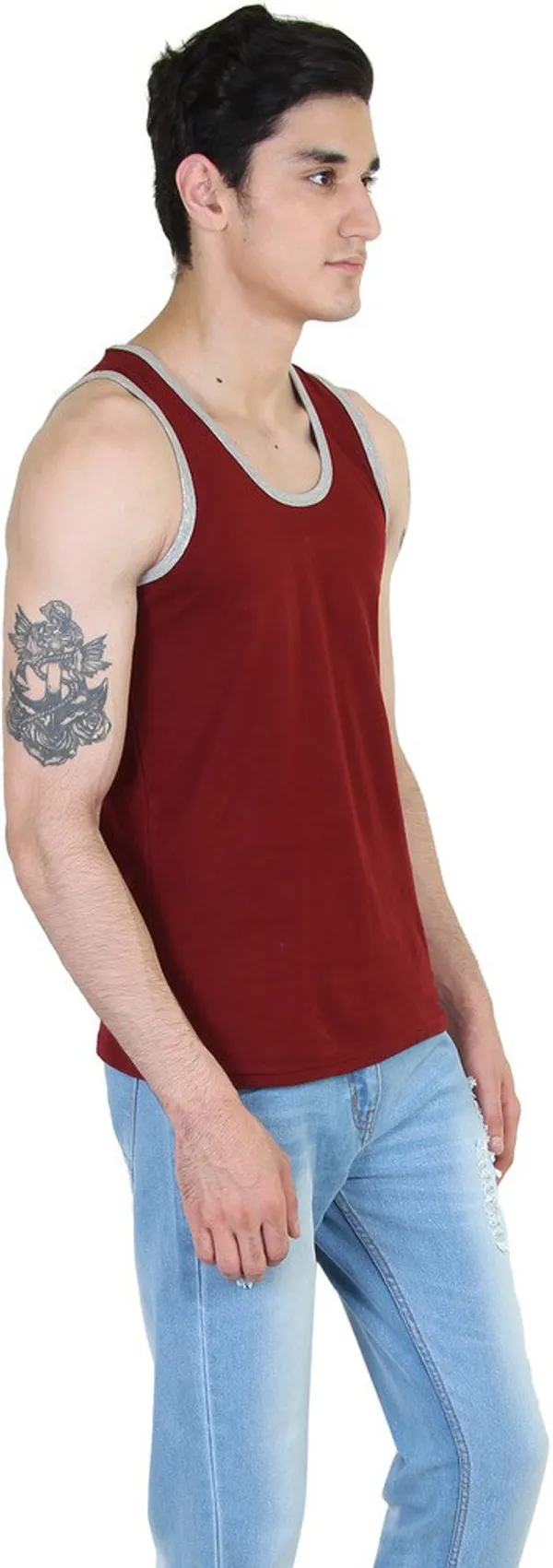 Maroon_Cotton_Blend_Solid_Square_Neck_Sleeveless_Vest_For_Men