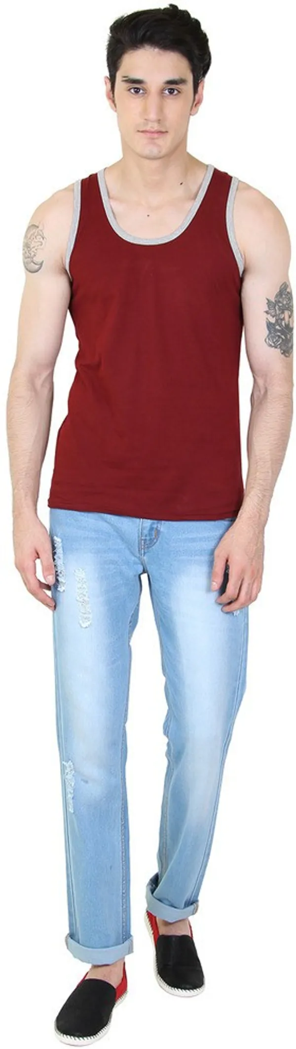 Maroon_Cotton_Blend_Solid_Square_Neck_Sleeveless_Vest_For_Men
