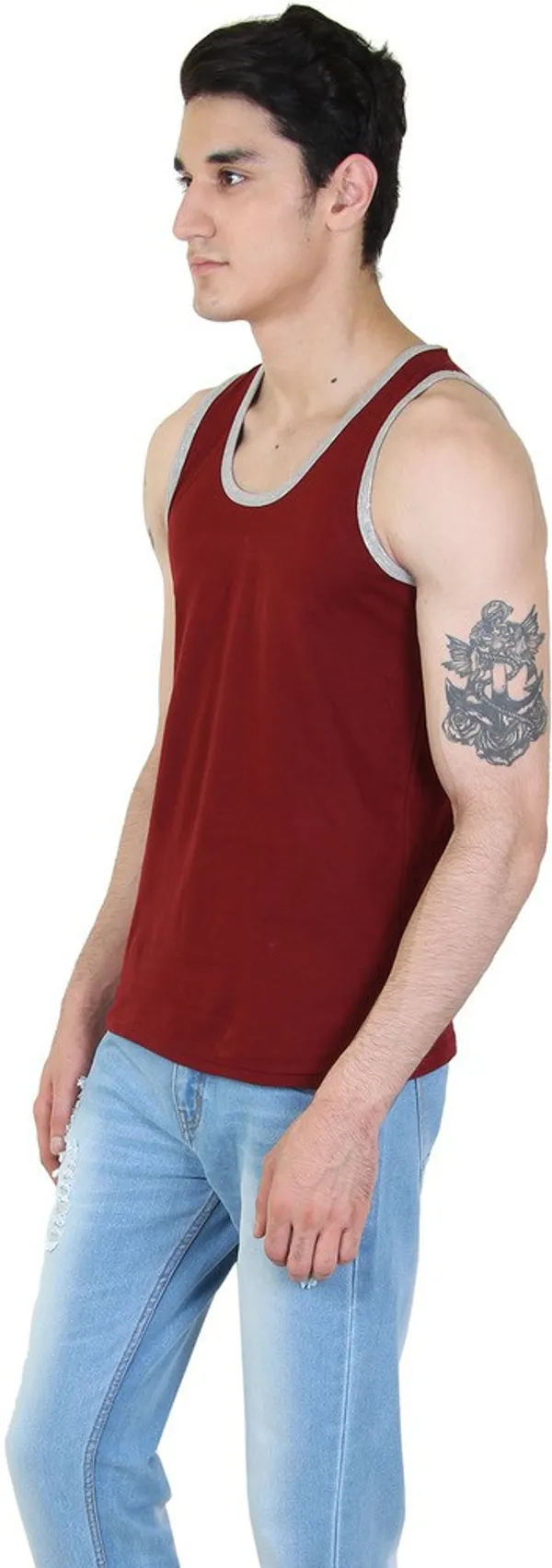 Maroon_Cotton_Blend_Solid_Square_Neck_Sleeveless_Vest_For_Men