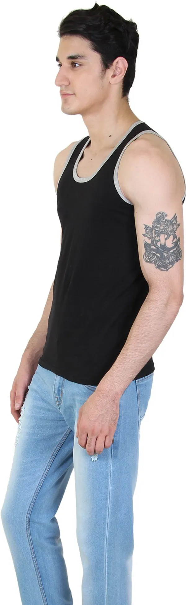 Black_Cotton_Blend_Solid_Square_Neck_Sleeveless_Vest_For_Men