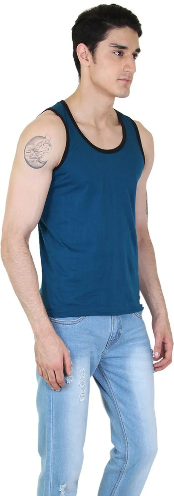 Light_Green_Cotton_Blend_Solid_Square_Neck_Sleeveless_Vest_For_Men