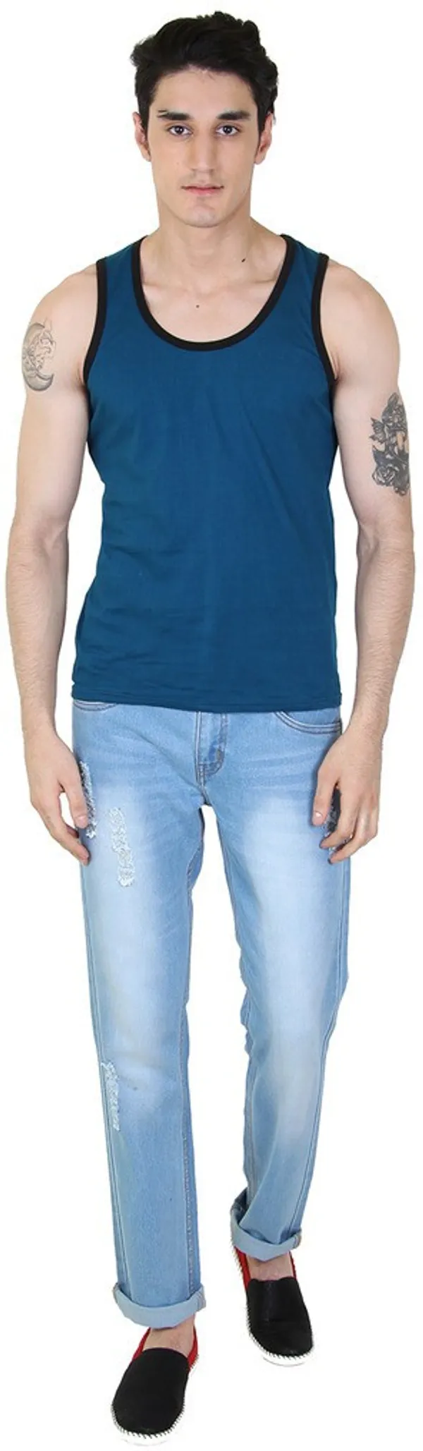 Light_Green_Cotton_Blend_Solid_Square_Neck_Sleeveless_Vest_For_Men