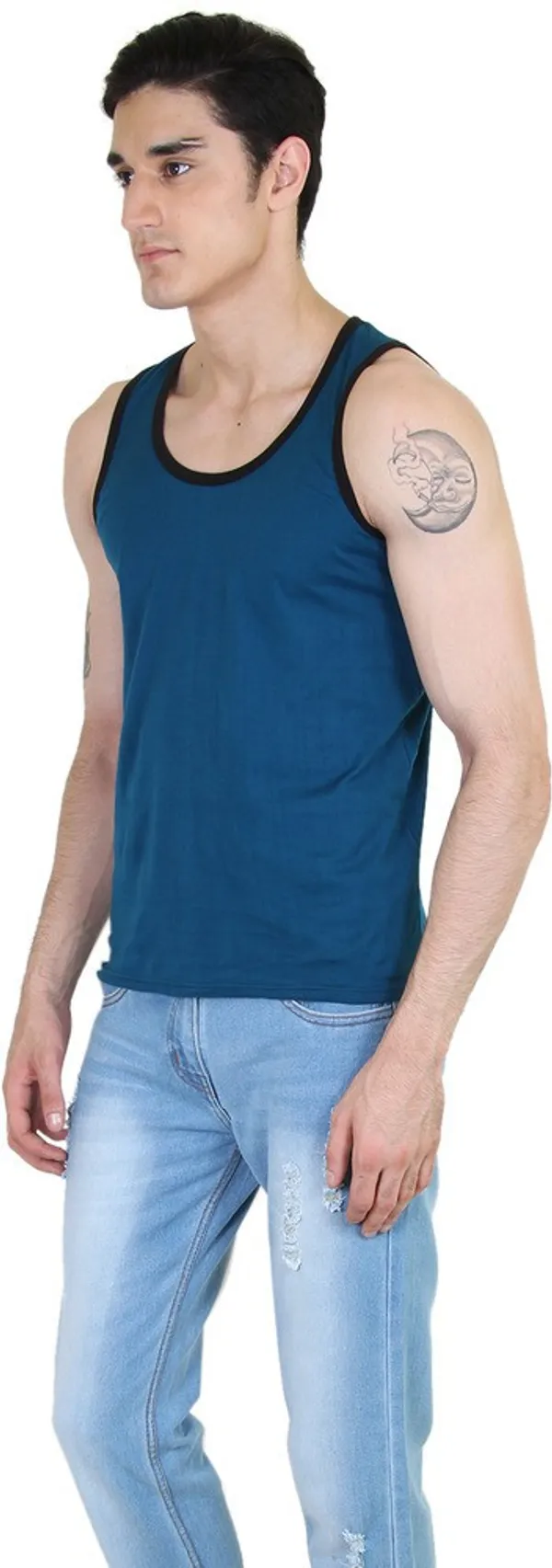 Light_Green_Cotton_Blend_Solid_Square_Neck_Sleeveless_Vest_For_Men