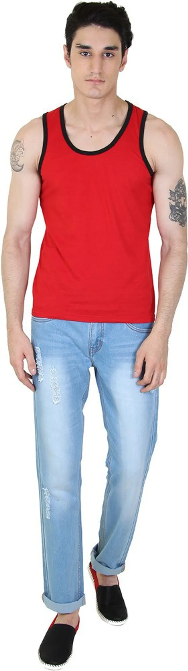 Red_Cotton_Blend_Solid_Square_Neck_Sleeveless_Vest_For_Men
