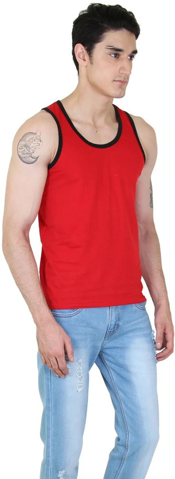 Red_Cotton_Blend_Solid_Square_Neck_Sleeveless_Vest_For_Men