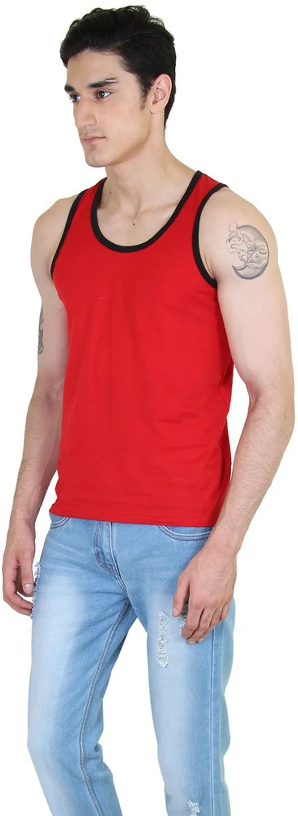 Red_Cotton_Blend_Solid_Square_Neck_Sleeveless_Vest_For_Men