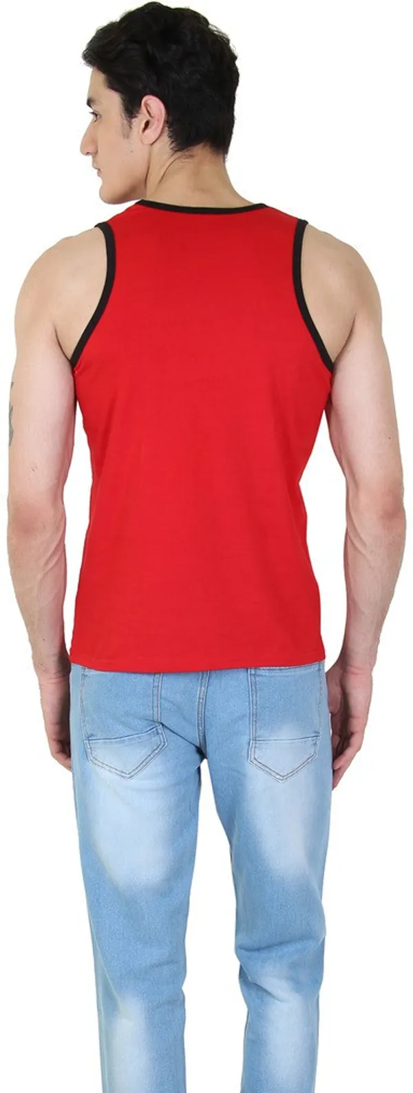 Red_Cotton_Blend_Solid_Square_Neck_Sleeveless_Vest_For_Men